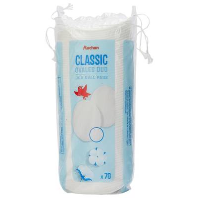 Auchan Classic cotons ovales à démaquiller, 70 cotons