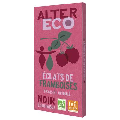 Alter Eco - Commerce Equitable Chocolat noir éclats de framboises 60% Cacao Bio du Pérou, 100g