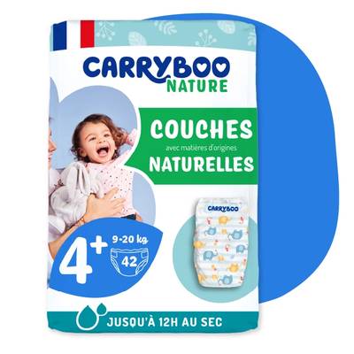 Carryboo Nature Couches naturelles et motifs chou, T4+ (9-20kg), 42 couches