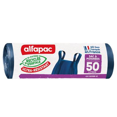 Alfapac Sacs poubelle a poignée, 10 sacs poubelles 50 L