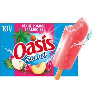 Oasis Sorbet Bâtonnets pêche pomme framboise, 10 bâtonnets - 400g