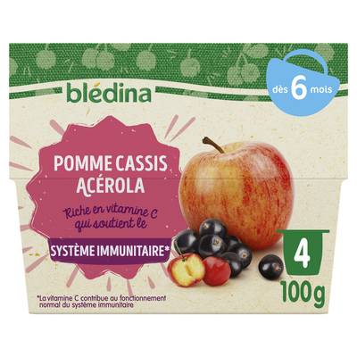 Blédina Pomme Cassis Acerola Coupelle Bébé Dès 6 mois, 4x100g