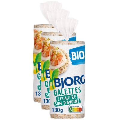 Bjorg Galettes Epeautre son d'avoine Bio, Lot de 3x130g