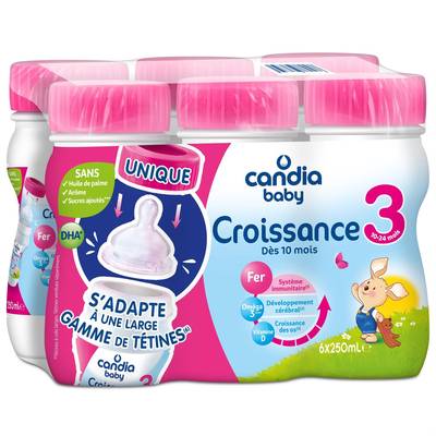 Candia - Baby Lait de Croissance 3 Liquide Bébé dès 10 mois, 6x25cl