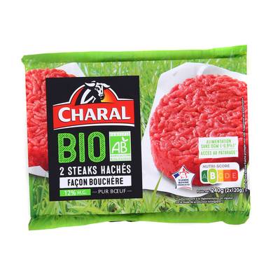 Charal Steaks Hachés Bio 12%MG Façon Bouchère, 2x120g