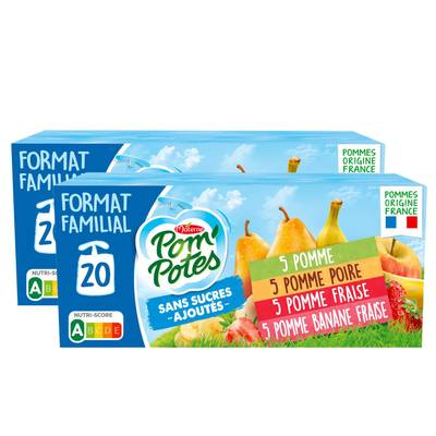 Pom Potes Compotes Gourdes Multivariétés Sans sucres ajoutés, 2x20 gourdes de 90g
