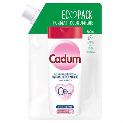 Cadum Gel douche Ecopack Corps & Cheveux Hypoallergénique Camomille, 500ml