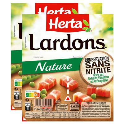 Herta Lardons Nature Conservation sans Nitrites, Lot de 2x150g