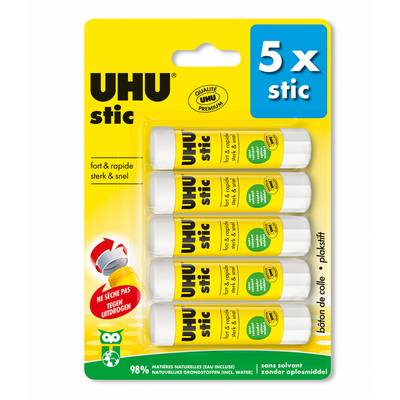 Uhu 5 Bâtons de colle blanche, 5x8,2g
