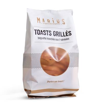 Marius, L'Épicerie Inspirée Toasts Grillés- Baguette tranchée aux 7 Céréales, 150g