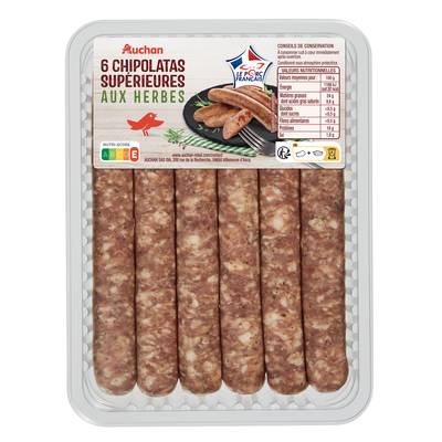 Auchan Chipolatas Supérieures aux Herbes, 6x55g