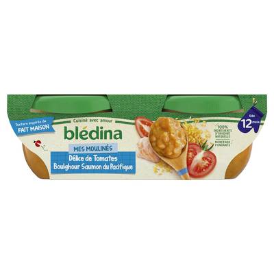Blédina - Mes Moulinés Tomate Boulghour Saumon du Pacifique Bol Bébé Dès 12 mois, 2x200g