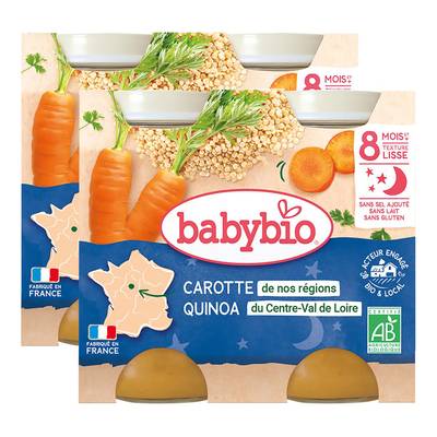 Babybio Mouliné de carotte des Landes et Quinoa Bio Pots Bébé dès 8 mois, Lot de 2x2x200g