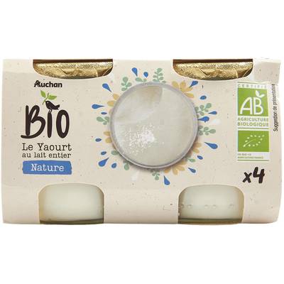 Auchan BIO Yaourt nature bio, 4x125g