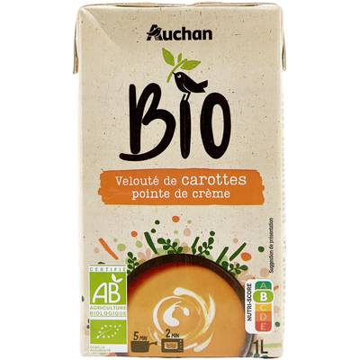 Auchan BIO Soupe velouté de carottes et pointe de crème Bio, 1L