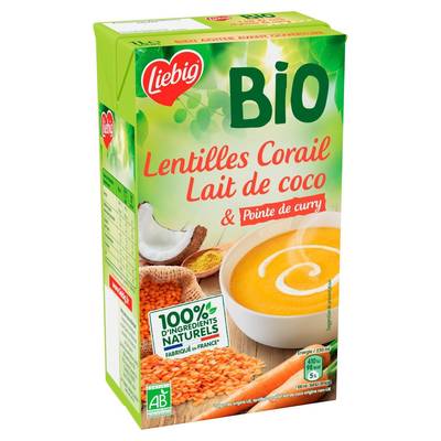 Liebig Soupe Lentilles Corail, Lait de Coco et pointe de curry bio, 1L