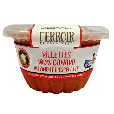 Terroir de Caractère Rillettes 100% Canard de Tradition au Piment d'Espelette, 130g