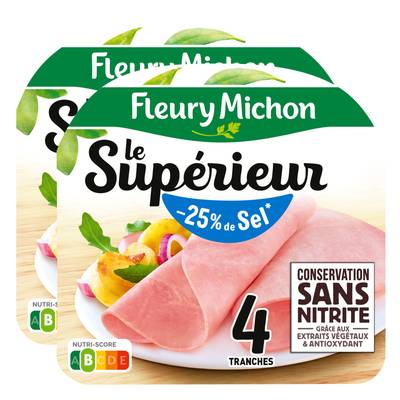 Fleury Michon Jambon Supérieur,  Taux de Sel Réduit -25%*, Conservation sans Nitrites, Lot de 2x140g