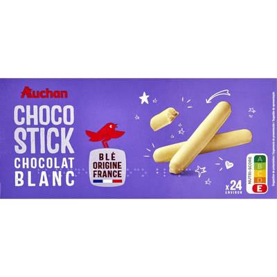 Auchan Bâtonnets nappés de chocolat blanc, 150g