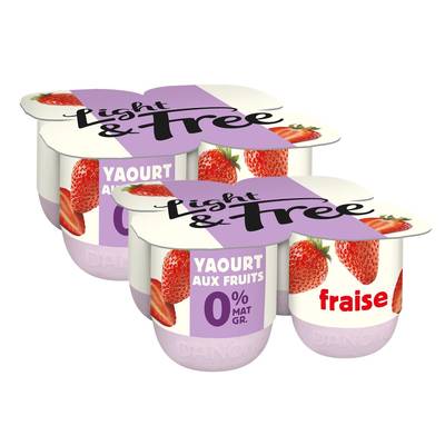 Light&Free Yaourts Fraise 0%mg, 2 packs de 4x125g