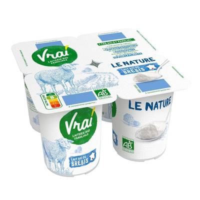 Vrai Yaourt nature au lait de brebis bio, 4x120g
