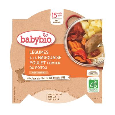 Babybio Légumes à la Basquaise, Poulet de nos régions Bio Assiette Bébé Dès 15 mois, 260g
