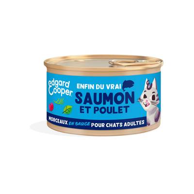Edgard Cooper Boîte Morceaux en sauce Saumon MSC et Poulet sans céréales pour Chat Adulte, 85g