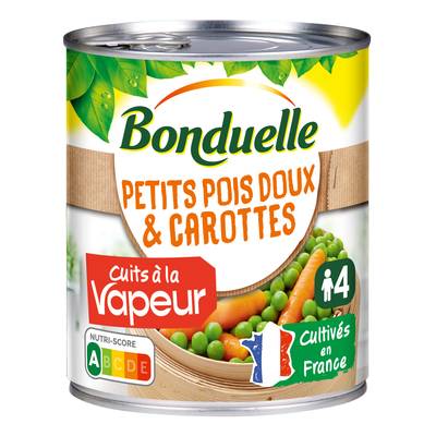 Bonduelle Petits pois et carottes cuits à la vapeur, 530g