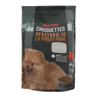 Auchan Croquettes poulet frais avec de l'huile de poisson pour chiots, 1,5kg