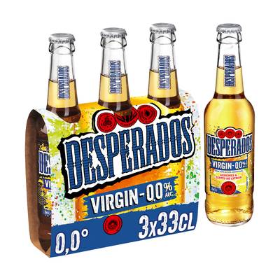 Desperados Virgin Bière blonde 0.00° aromatisée agrumes et zestes de citron, 3x33cl