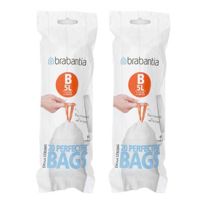 Brabantia Sacs poubelle 5L - Taille B, Lot de 2 x 20 sacs de 5L - Taille B