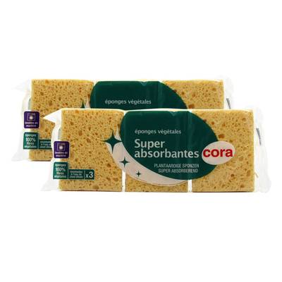 Cora Éponges végétales petit modèle, Lot de 2x3 éponges