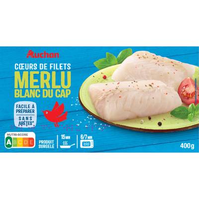 Auchan Coeur de filet de merlu blanc du cap sans arêtes, 400g