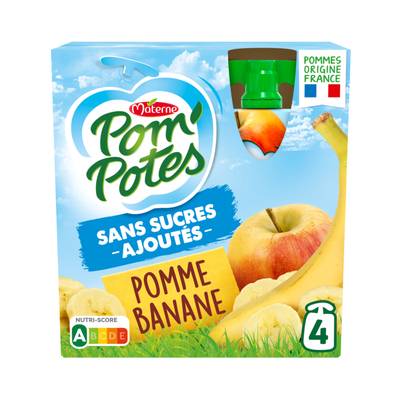 Pom Potes Pomme Banane sans sucres ajoutés, 4 gourdes de 90g