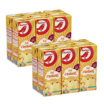Auchan Jus d'ananas à base de concentré, Lot de 2 packs de 6x20cl
