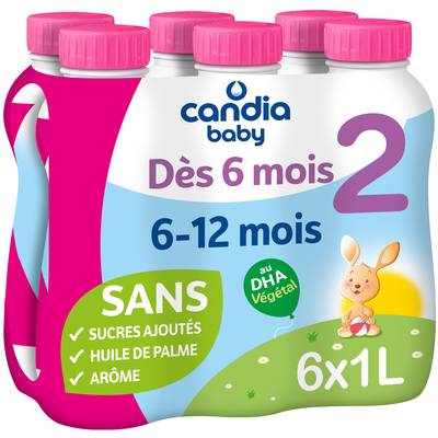 Candia Baby Lait bébé liquide 2ème âge, 6-12 mois, 6x1L