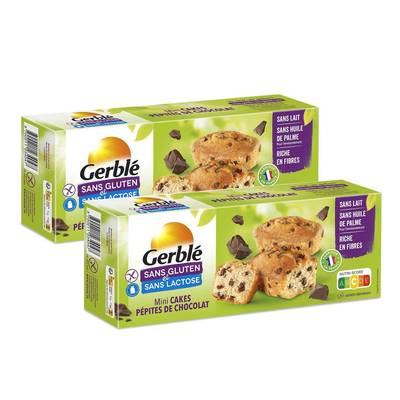 Gerblé Sans Gluten Sans Lactose Mini cakes pépites de chocolat sans gluten et sans lactose, Lot de 2x230g