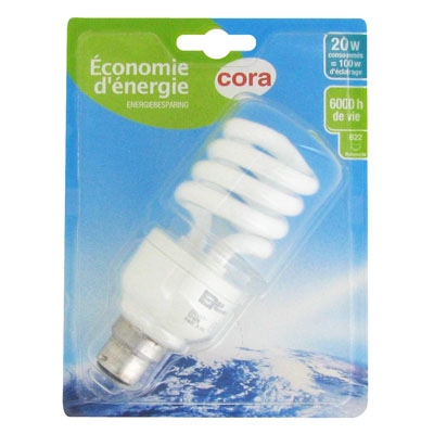 3257982201605 - Cora - Ampoule baïonnettes 20W tornado économie d'énergie