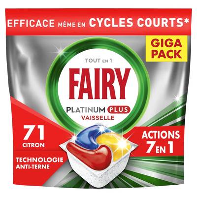 FAIRY Capsules Lave-vaisselle Anti-Terne Citron Platinum Plus, 71 capsules