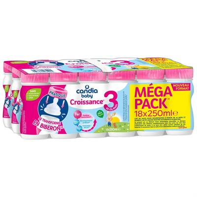 Candia - Baby Lait de Croissance 3 Liquide Mégapack Bébé dès 10 mois, 18x25cl
