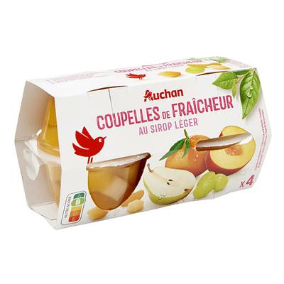 Auchan Coupelles de fraîcheur au sirop léger x4, 260g