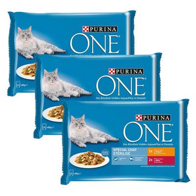 Purina - One Sachets en sauce Effilés Poulet Boeuf pour chat stérilisé, Lot de 3x4x85g