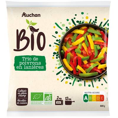 Auchan BIO Trio de poivrons bio en lanières, 600g