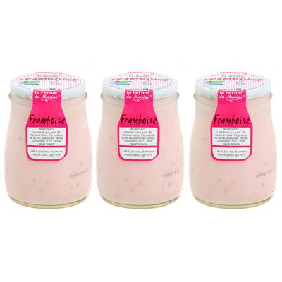 La Ferme du manège Yaourt Framboise au lait entier, 3x180g