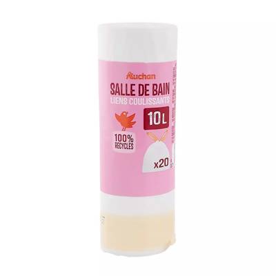 Auchan Sacs poubelle salle de bain à liens coulissants 10L, 20 sacs poubelles