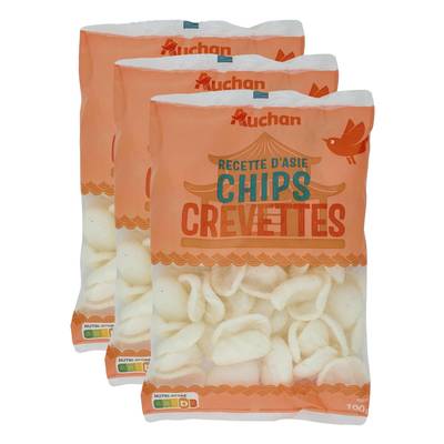 Auchan Chips de Crevettes, Lot de 3x100g