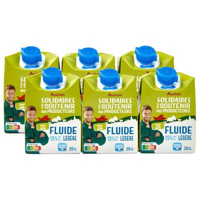 Auchan Solidaires Crème fluide légère 15%mg UHT, Lot de 2x3x20cl