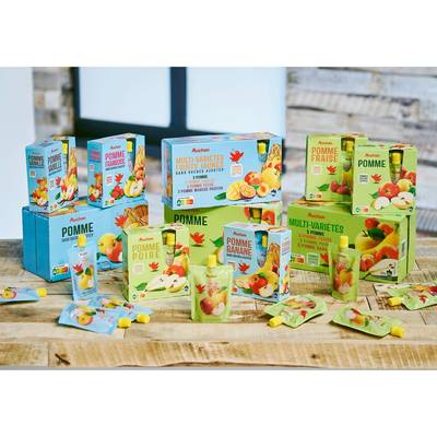 Auchan Gourdes purée de pomme vanille sans sucres ajoutés, 4x90g