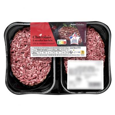 Auchan Collection Steaks Hachés Charolais 12%mg, 2x125g