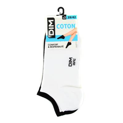 Dim Socquettes courtes noires & blanches en coton Femme, Taille 39/42 Lot de 2 soquettes